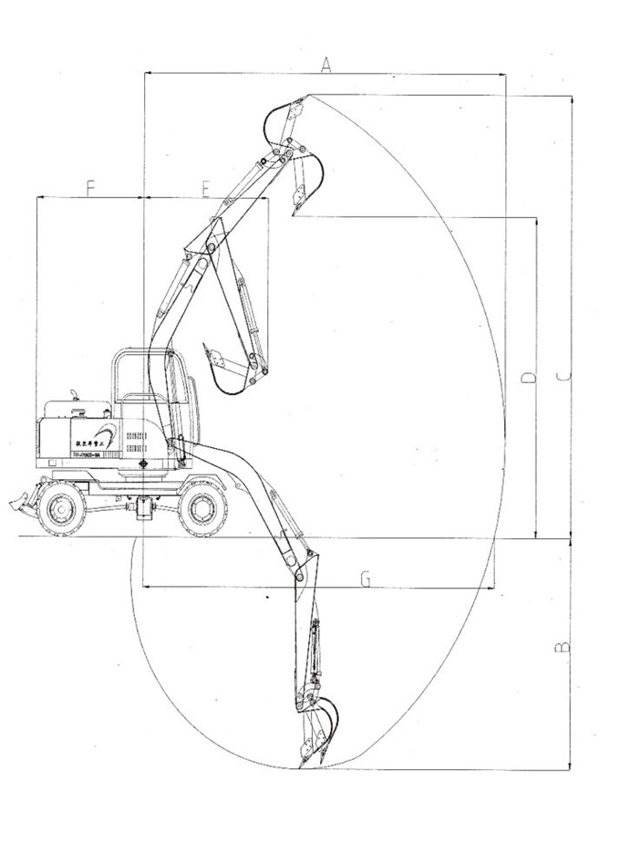 沃爾華DLS865-9A 5.8噸輪式液壓挖掘機工作范圍