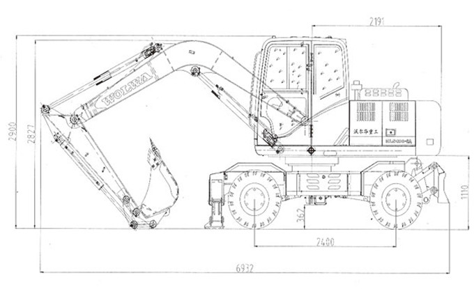 DLS100-9A 9.7噸輪式液壓挖掘機外形尺寸